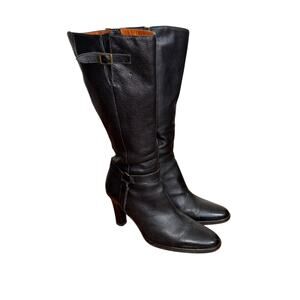 J.Crew Black Pebbled Leather Heeled Boots Size 10